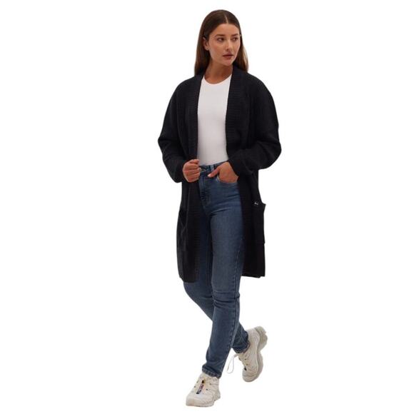 Bench Women's Asteria Long Open Cardigan, Black, Size Medium, NWT - Picture 1 of 5